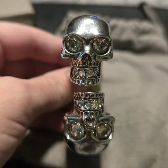 ALEXANDER MCQUEEN Leather & Metal Twin Skull Hinged Cuff